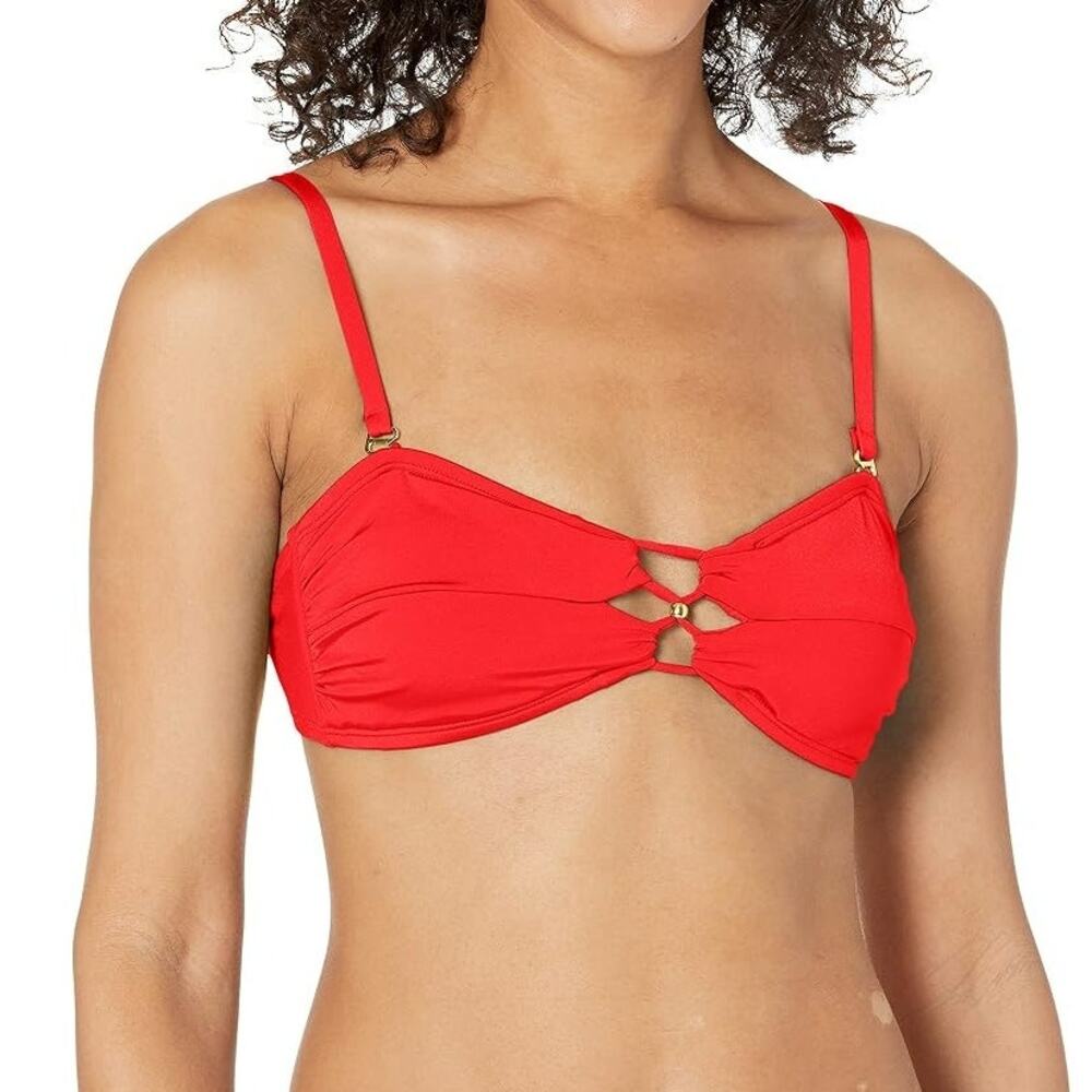 Kenneth Cole New York Bikini Top Women's Size XL Red Gold Cutout Swim Beach NWT